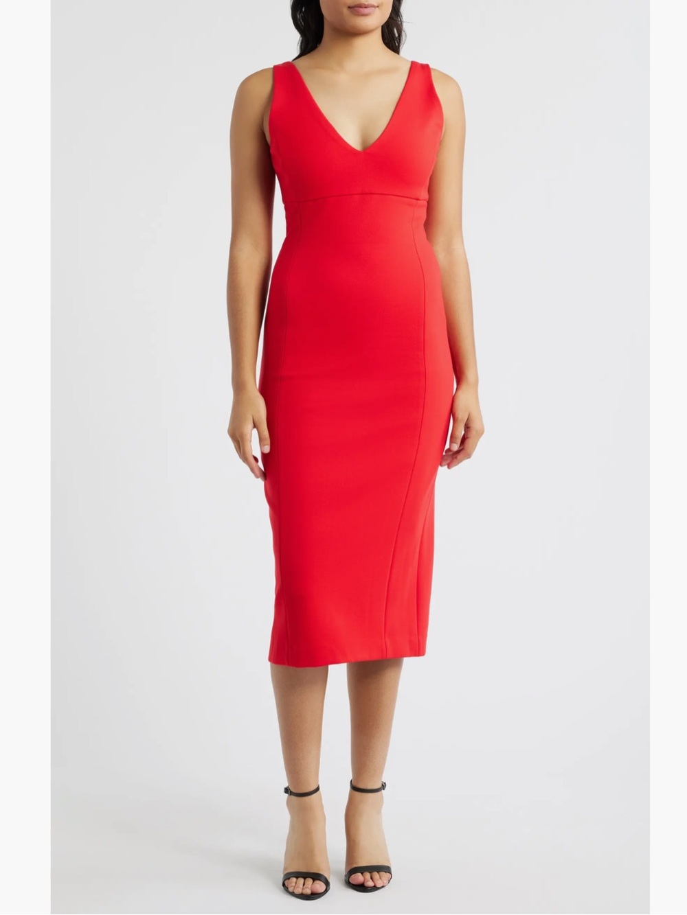 SPANX SPANXshape Red Ponte V-Neck Sleeveless Body Midi Dress